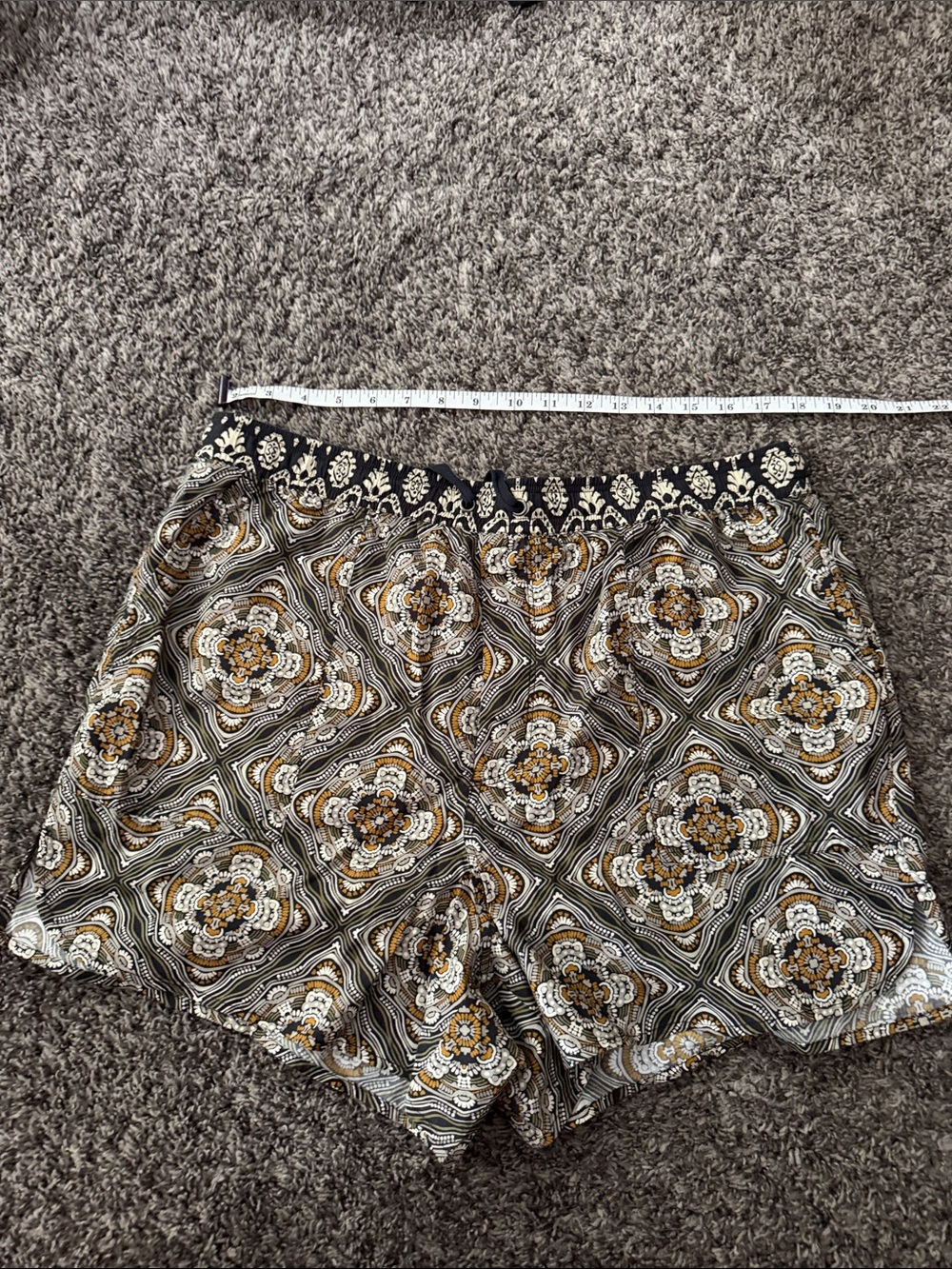 Sundance Large Brown Black Block Print Cotton Drawstring Shorts